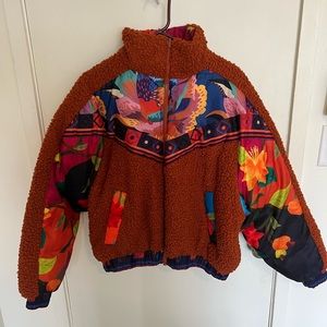 Farm Rio Women’s Orange Sherpa Puffer Reversible Jacket. Size Small.